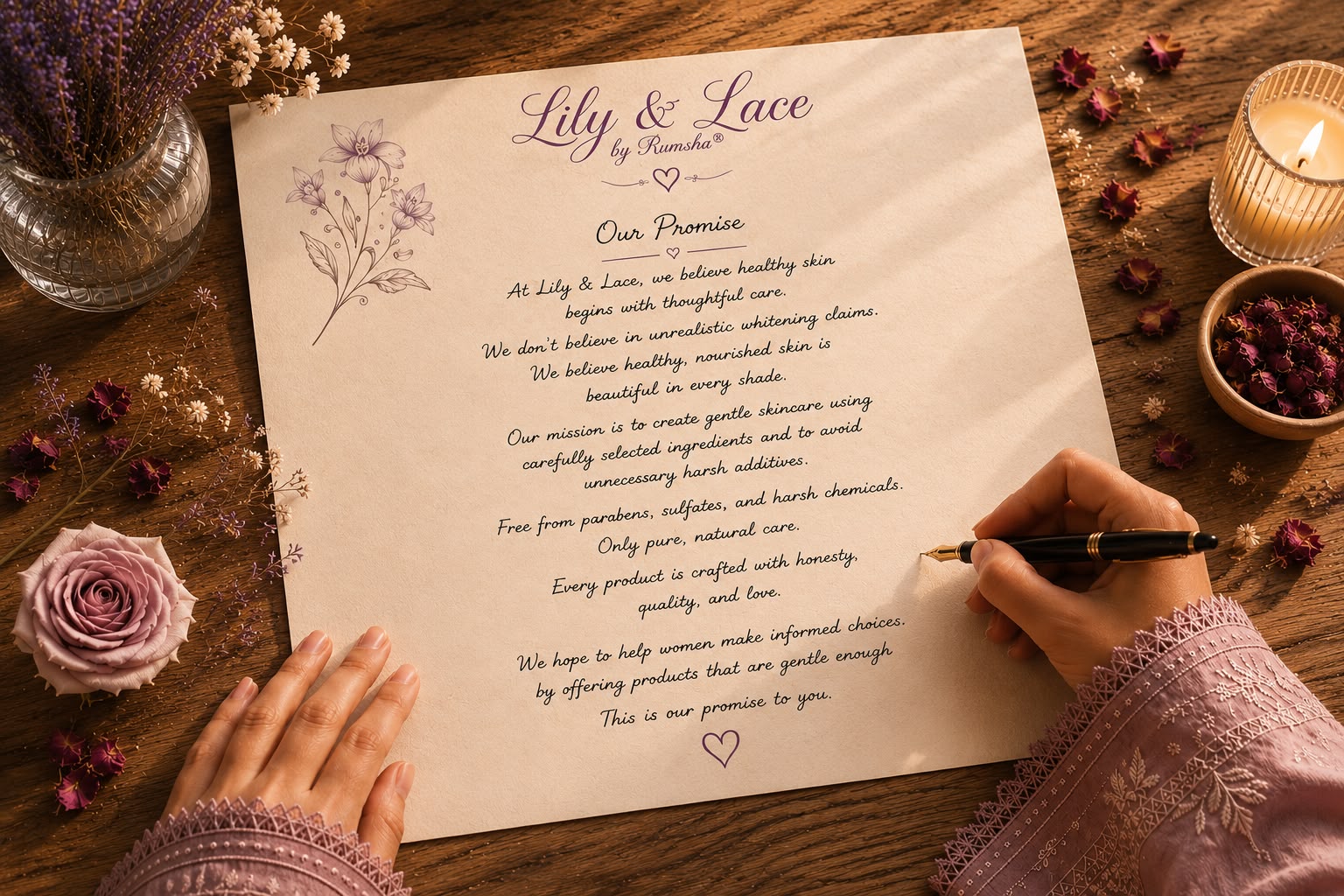 Lily & Lace by Rumsha — Our Promise, handwritten note